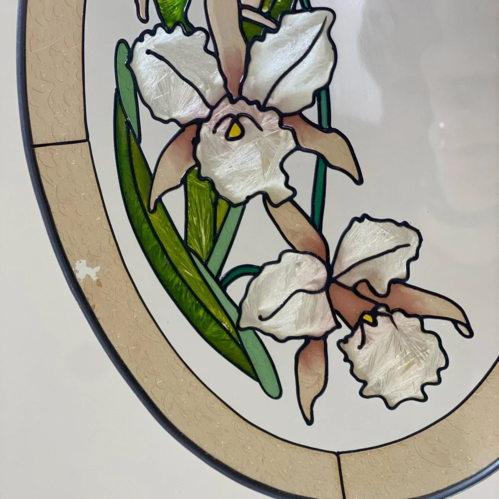 Vintage hand painted stained glass suncatcher